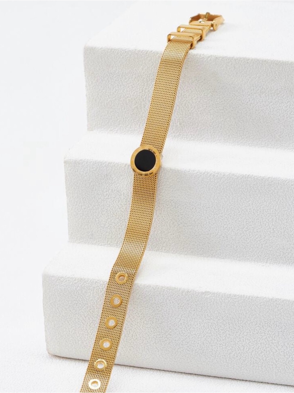 Mesh Belt Buckle Bracelet with Black Charm - Picture 5 of 7